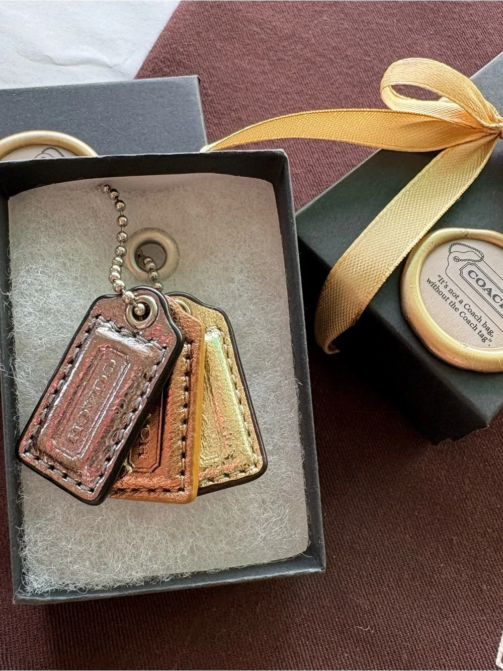 Y2K Coach RARE SET OF 3 | Mixed Metals Metallic Leather Hangtags Bag Charms